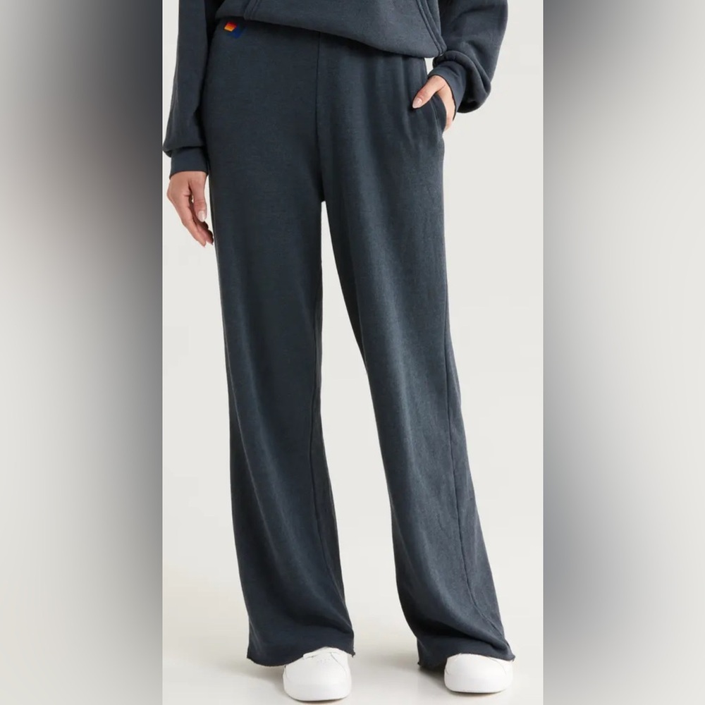 2pc🔥Aviator Nation Set 5 Stripe Hoodie & Gray Wide Leg Sweatpants Set Medium USA - Picture 3 of 10